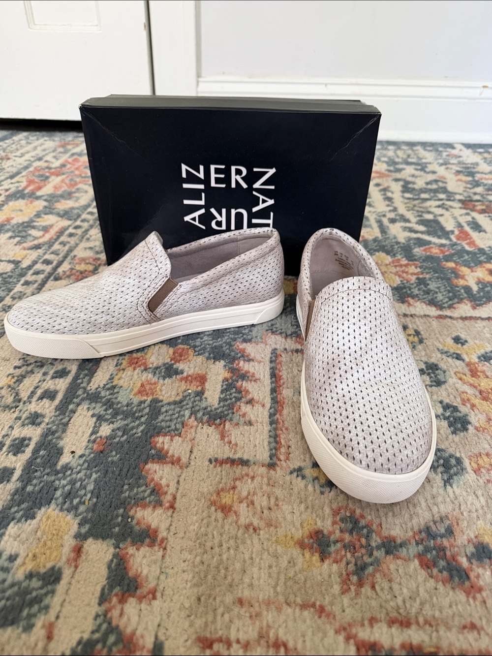 Naturalizer Perforated Slip-On Loafers in Light Beige